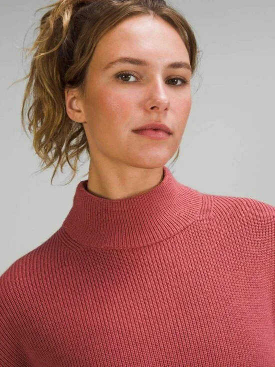 Lululemon Merino Wool-Blend Ribbed Turtleneck Sweater Brier Rose Size 14 - Picture 3 of 11